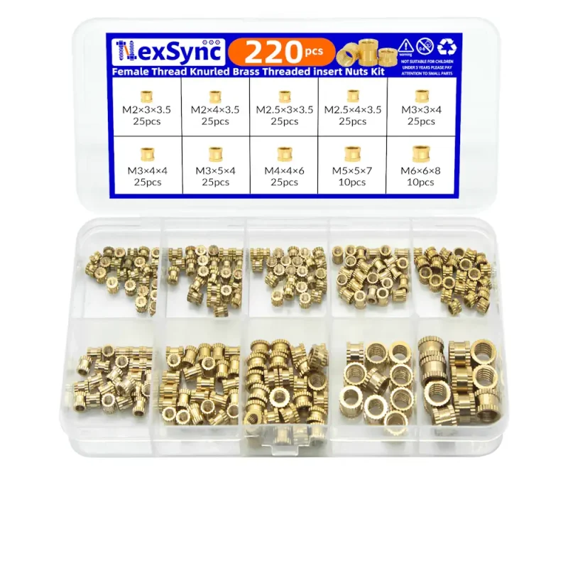 Набор латунных закладных гаек NexSync (M2–M6 220 шт.)
