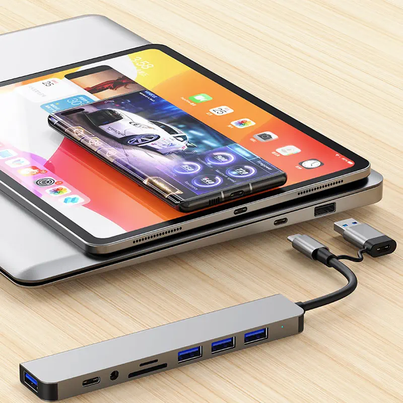 Док-станция USB Hub 8 в 2 USB-A + Type-C с кардридером — изображение 7