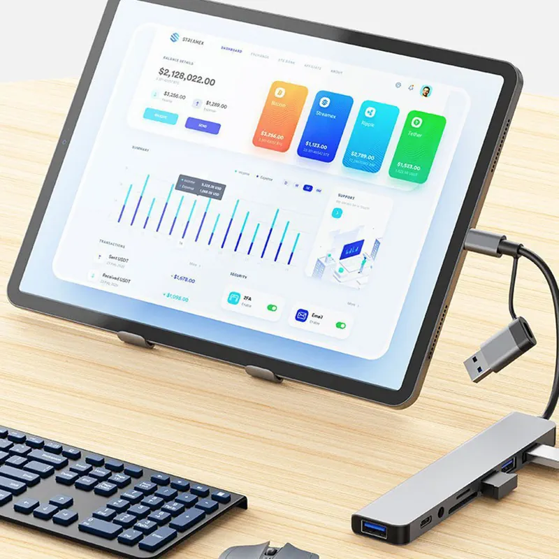 Док-станция USB Hub 8 в 2 USB-A + Type-C с кардридером — изображение 8