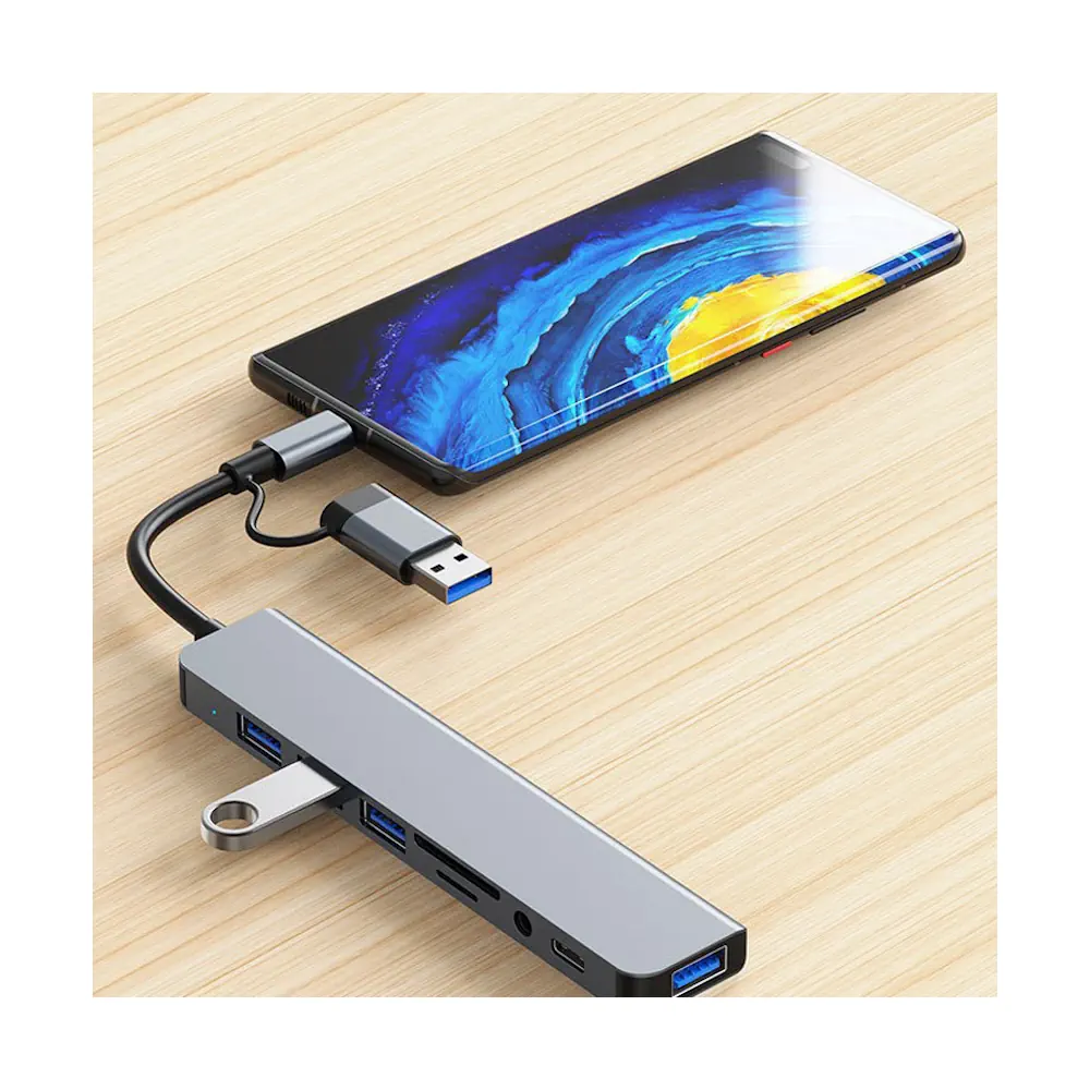 Док-станция USB Hub 8 в 2 USB-A + Type-C с кардридером — изображение 9