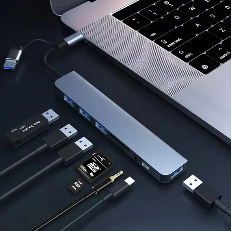 Док-станция USB Hub 8 в 2 USB-A + Type-C с кардридером — изображение 10