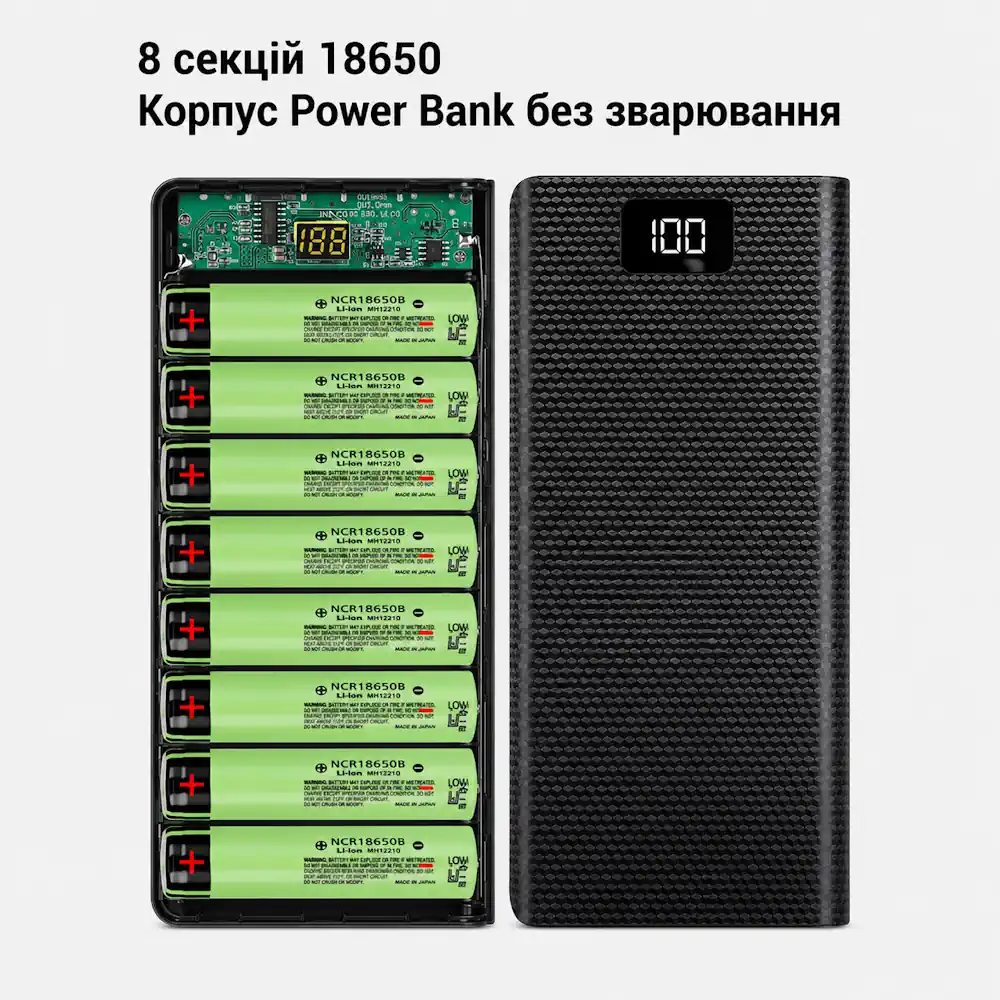 Корпус для Power Bank DIY C18 на 8 аккумуляторов 18650 с дисплеем — изображение 3