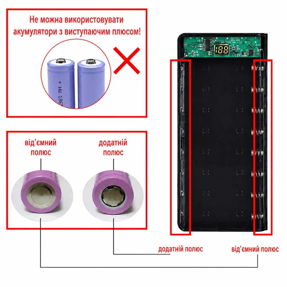 Корпус для Power Bank DIY C18 на 8 аккумуляторов 18650 с дисплеем — изображение 7