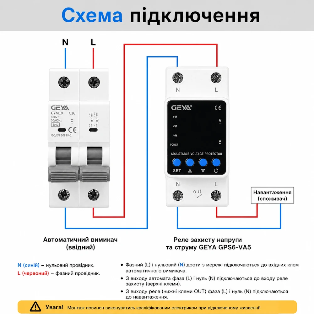 Реле защиты напряжения и тока GEYA GPS6-VA5 2P 63A/220 В — изображение 4